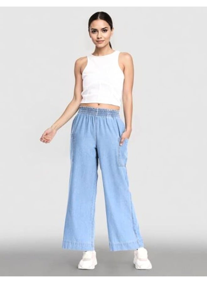 inkd Women's Wide Leg Jeans - High-Rise | 100% Cotton| Enzyme Wash | Elasticated Waistband | Jeans for Women - Image 2